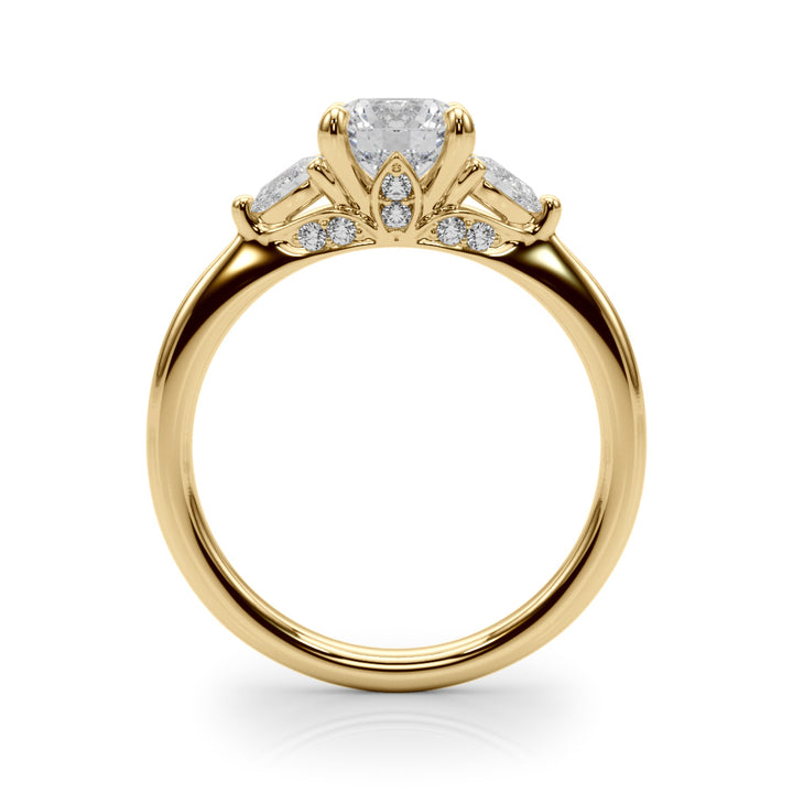 18K Yellow Gold Round & Pear Diamond Engagement Ring