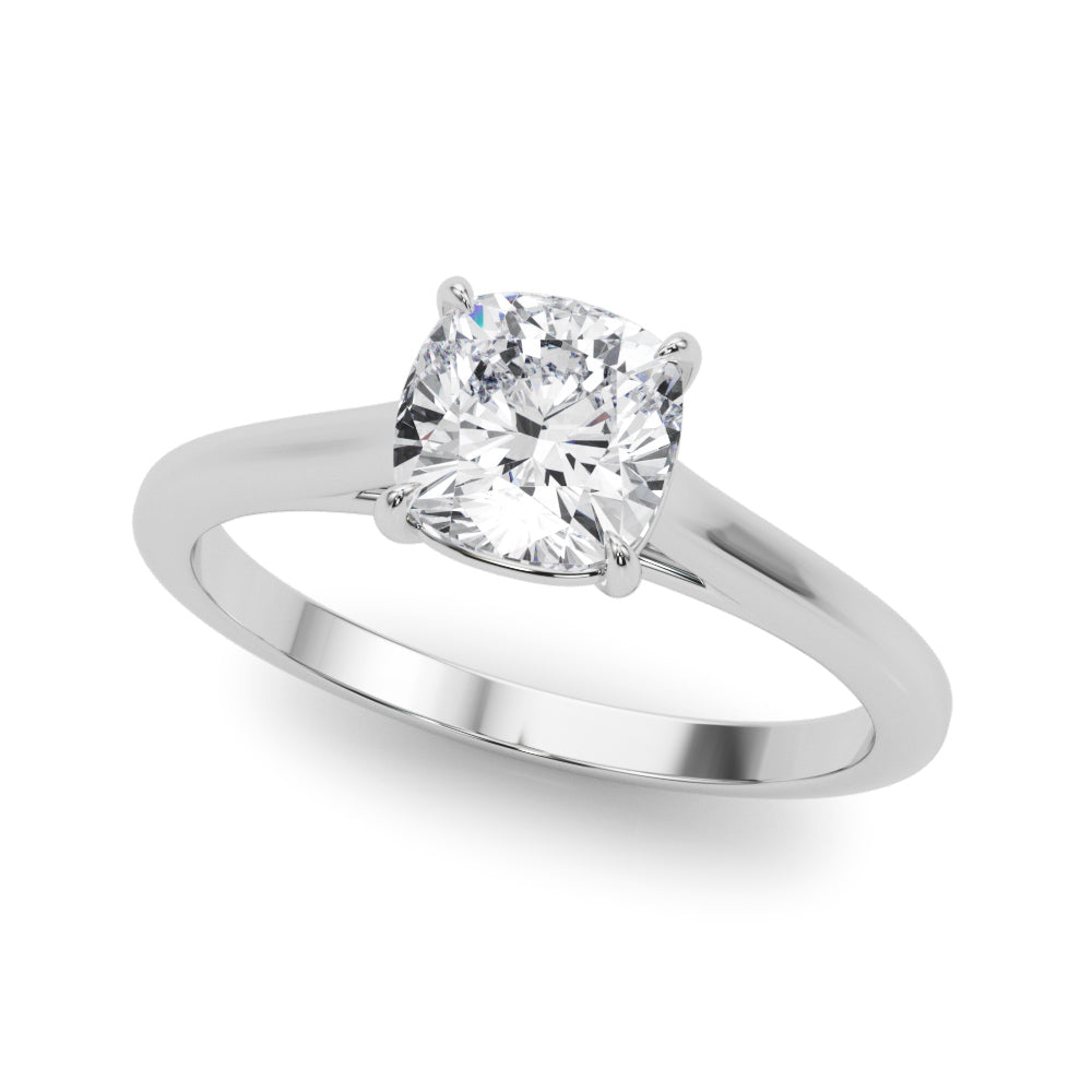 18K White Gold Cushion Diamond Solitaire Ring