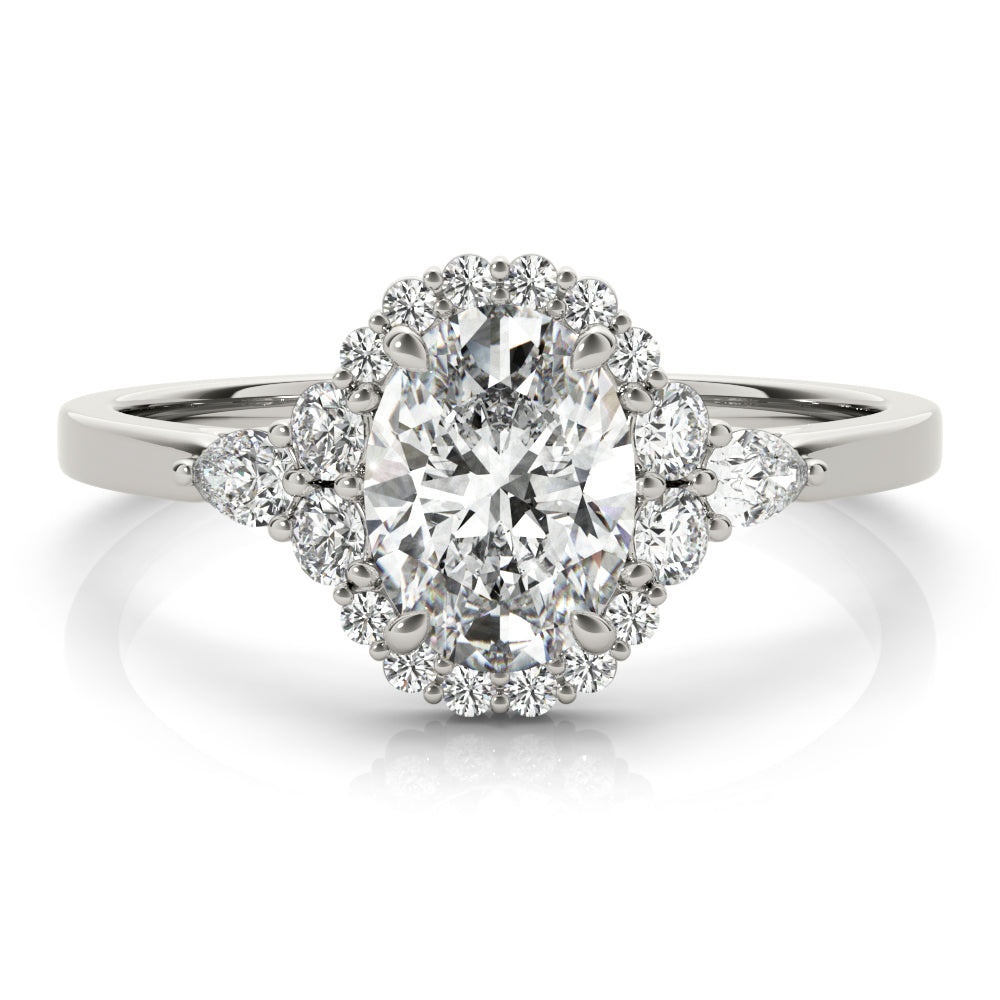 18K White Gold Oval Diamond Engagement Ring with Halo