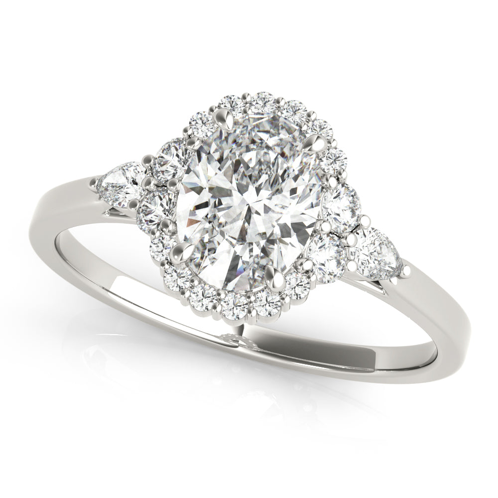 14K White Gold Oval Diamond Engagement Ring with Halo