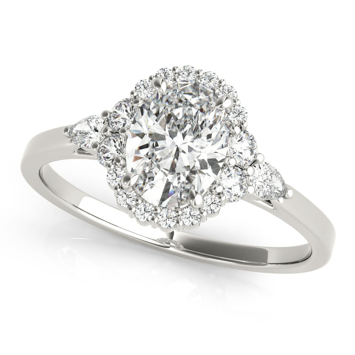 14K White Gold Oval Diamond Engagement Ring with Halo