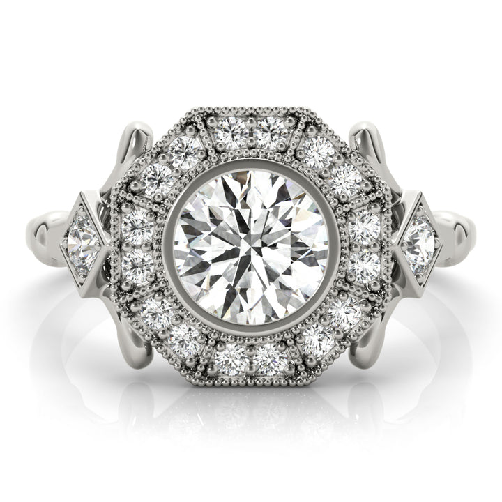 18K White Gold Round Diamond Halo Engagement Ring