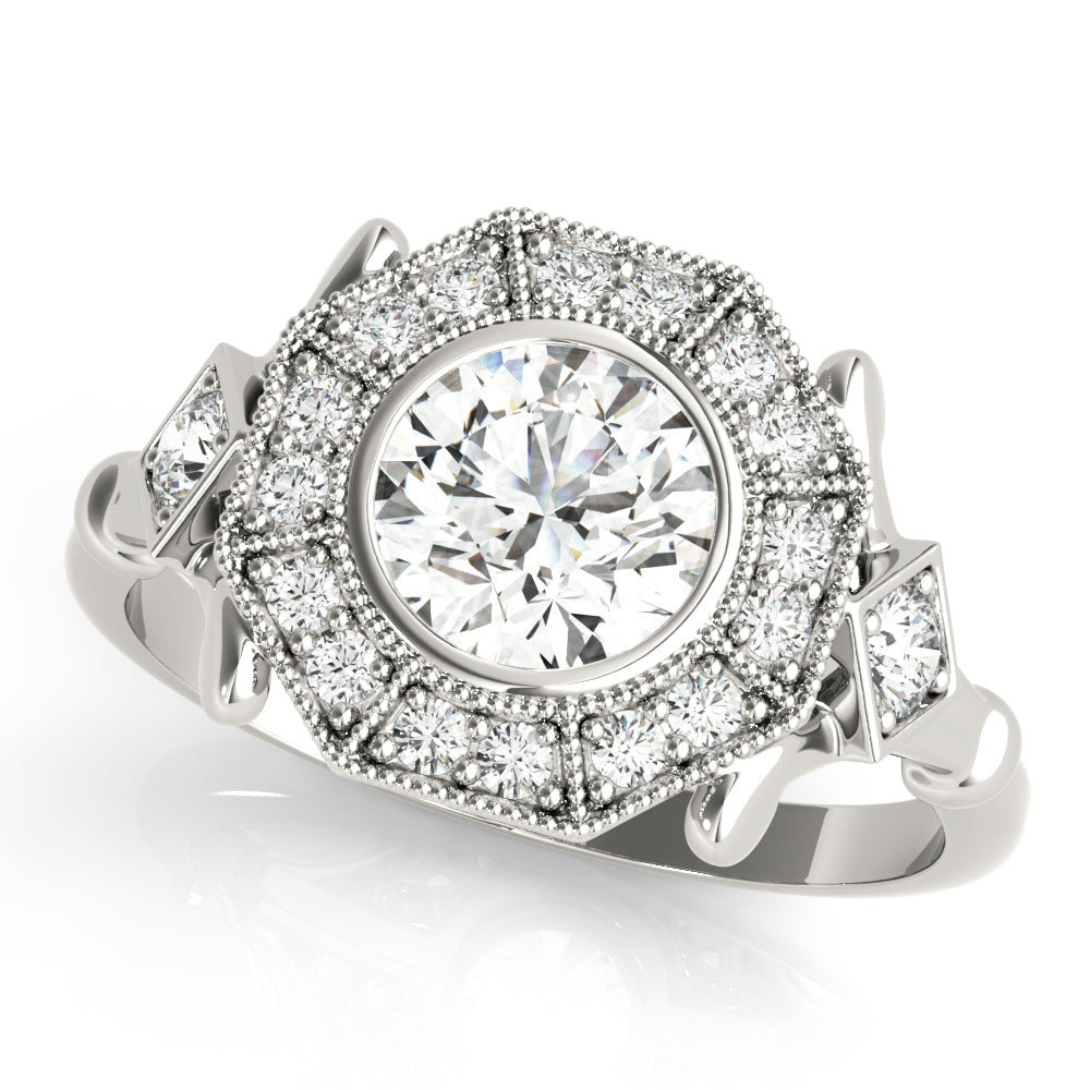 18K White Gold Round Diamond Halo Engagement Ring