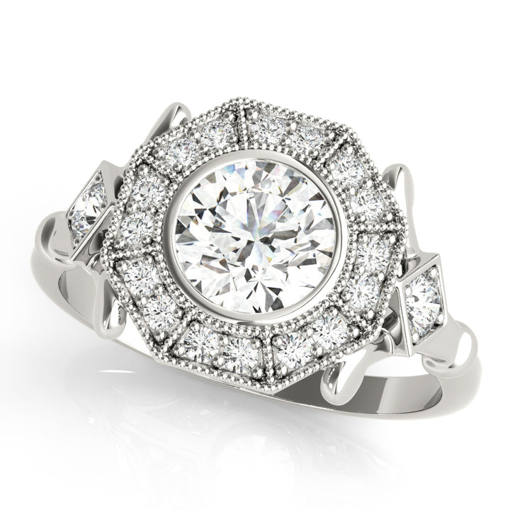 Platinum Round Diamond Halo Engagement Ring