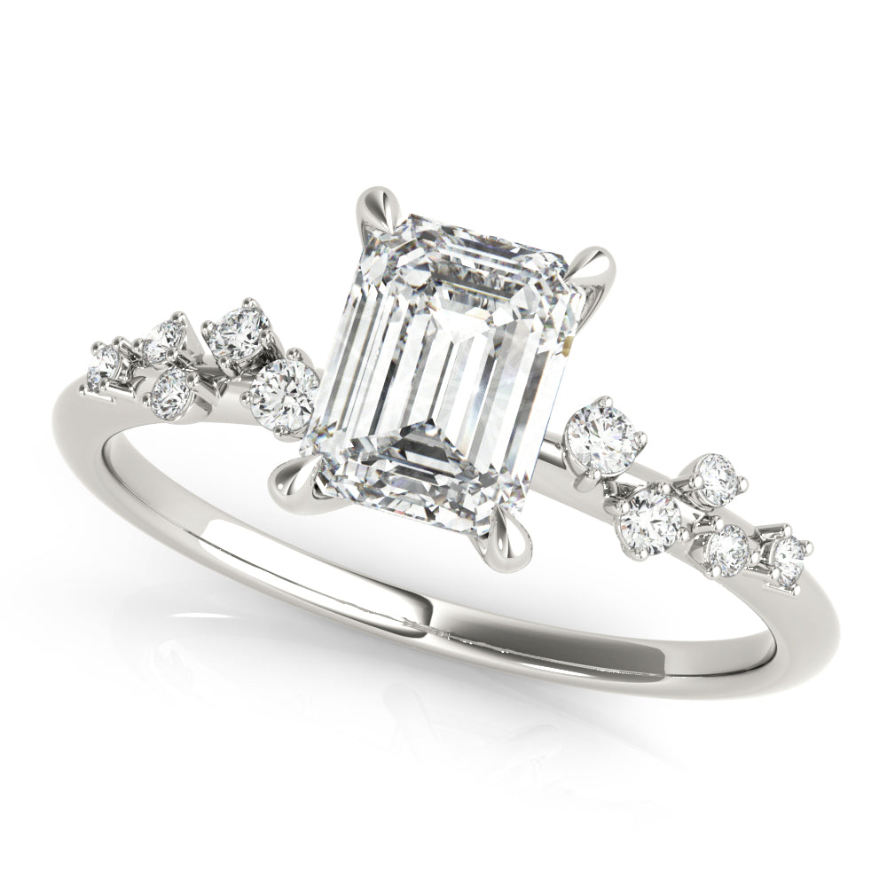 14K White Gold Emerald Diamond Fashion Ring