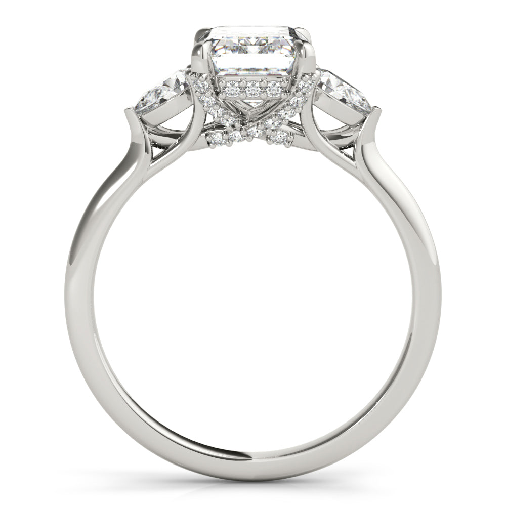 Platinum Emerald Diamond Three-Stone Engagement Ring