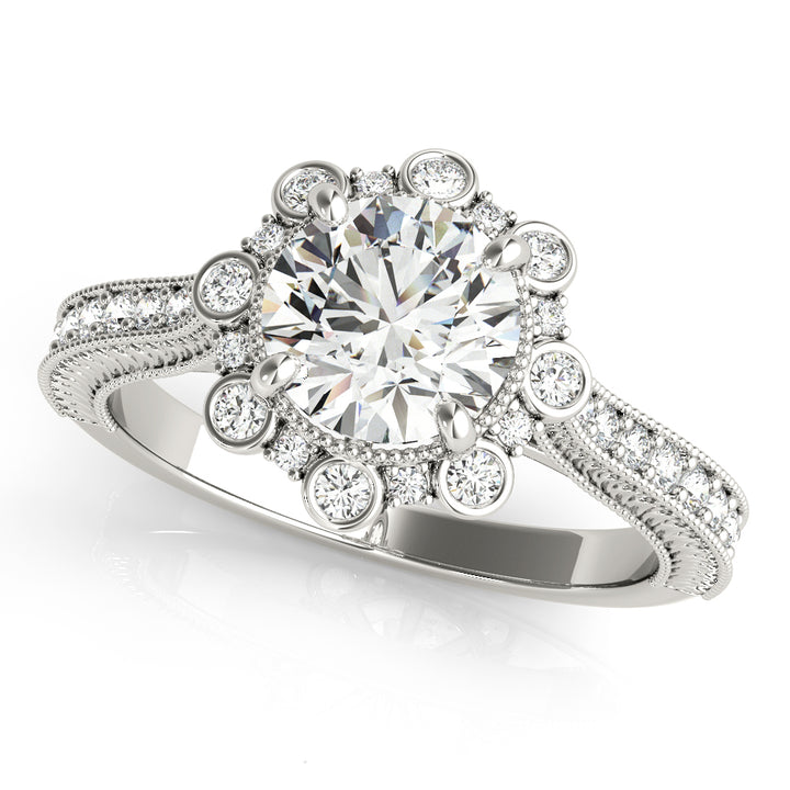 18K White Gold Round Diamond Halo Engagement Ring