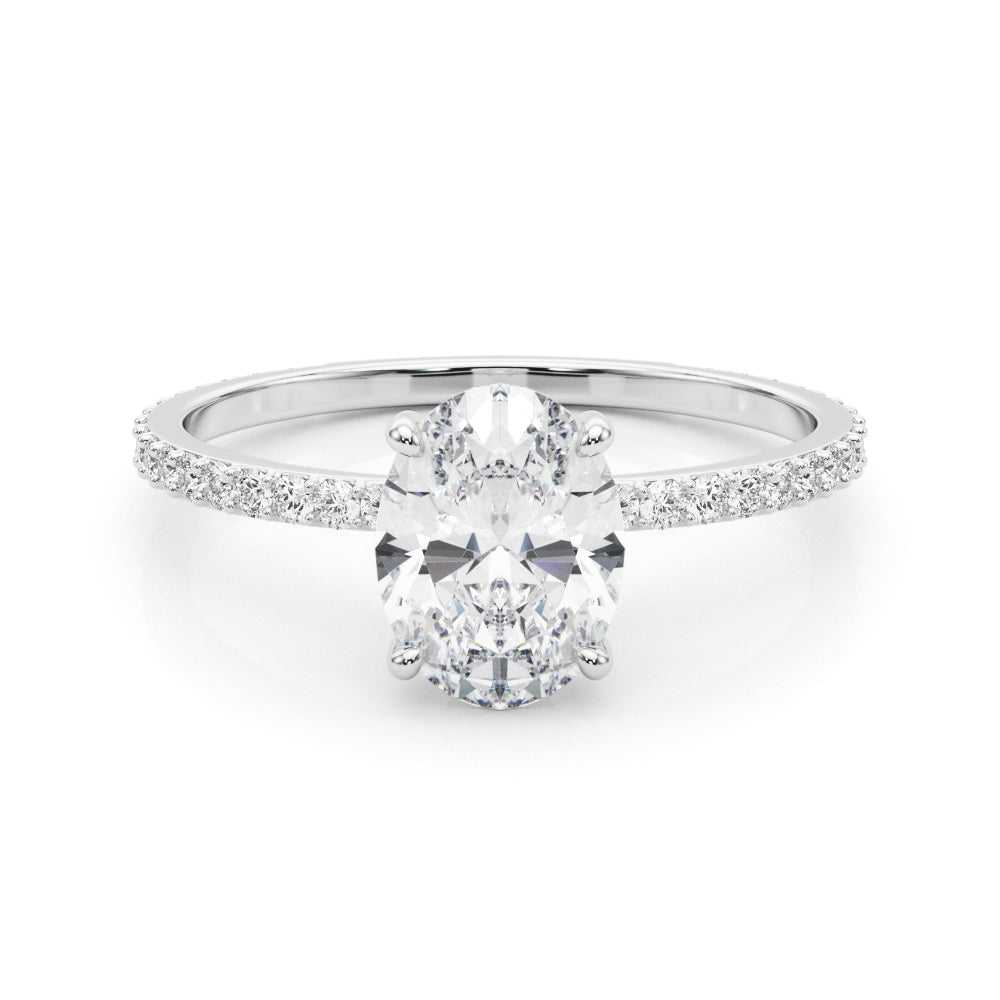 14K White Gold Oval Diamond Engagement Ring with Halo