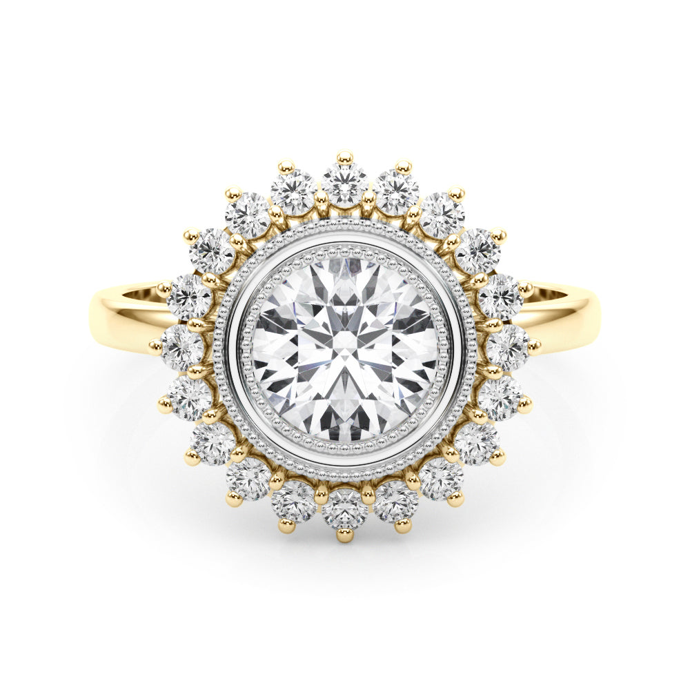 14K Yellow Gold Round Diamond Halo Engagement Ring