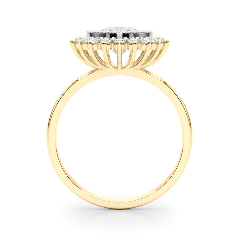 14K Yellow Gold Round Diamond Halo Engagement Ring