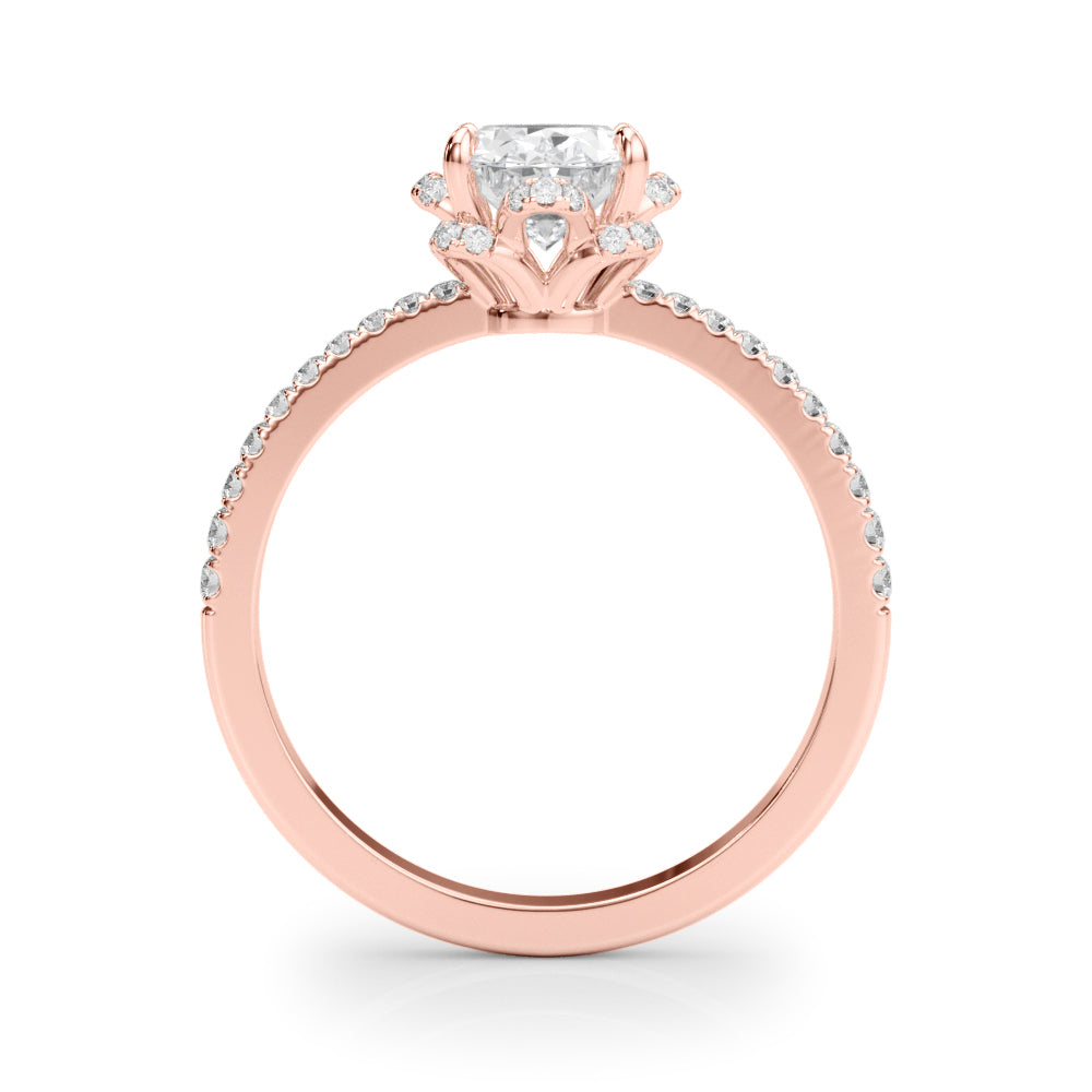 14K Rose Gold Oval Diamond Halo Engagement Ring