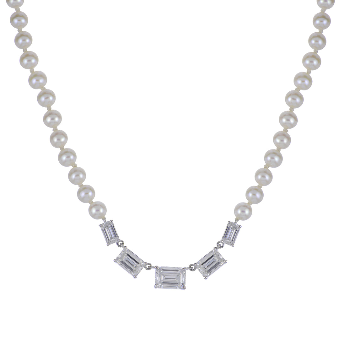 14KT White Gold Freshwater Pearl & LGD Necklace