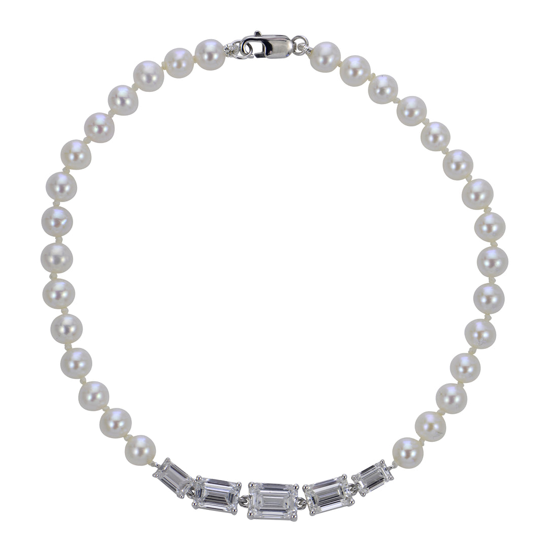 14KT White Gold Freshwater Pearl & LGD Bracelet